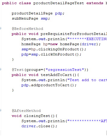 structure of a test class